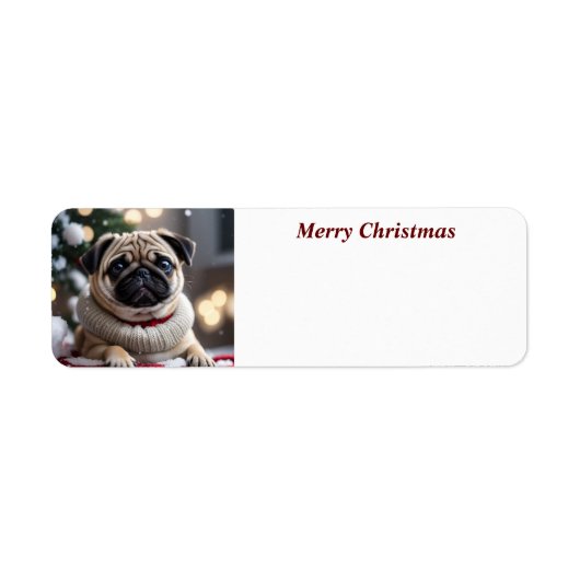 Merry Christmas Pug Hondenadreslabel Etiket (Voorkant)