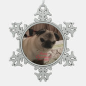 Merry Christmas Pug Plaats uw huisdier foto Tin Sneeuwvlok Ornament (Voorkant)
