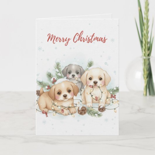 Merry Christmas Puppies Card Cute Dog Lover card Kaart (Voorkant)
