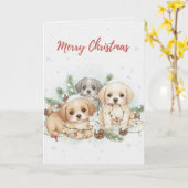 Merry Christmas Puppies Card Cute Dog Lover card Kaart (Gele Bloem)