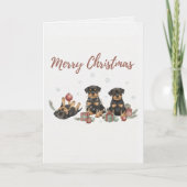 Merry Christmas Puppies Card Three Christmas Pup Feestdagen Kaart (Voorkant)
