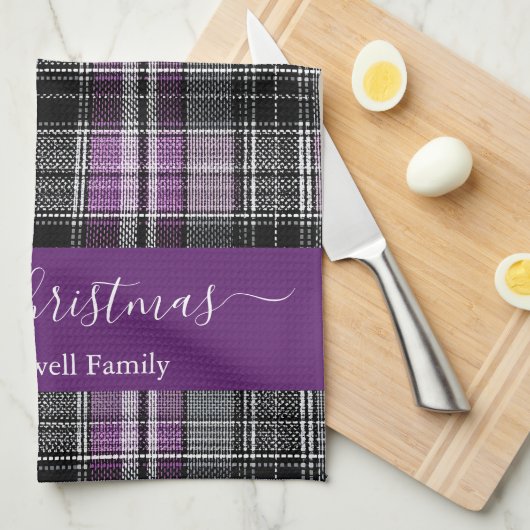 Merry Christmas purple tartan plaid script name Theedoek (Quarter Fold)