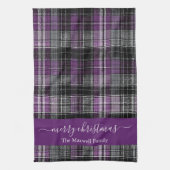 Merry Christmas purple tartan plaid script name Theedoek (Verticaal)