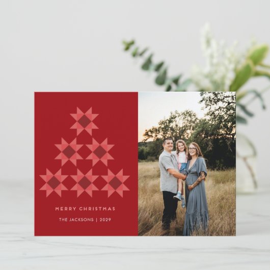 Merry Christmas Quilt star Holiday Design Feestdagenkaart (Staand voorkant)