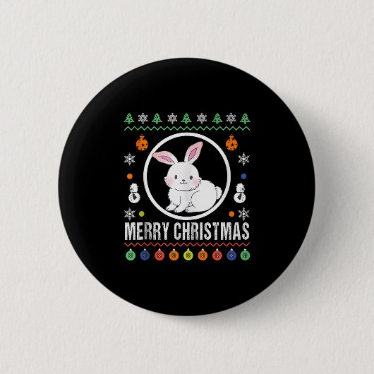 Merry Christmas Rabbit Ugly Sweater Xmas Knit Tank Ronde Button 5,7 Cm (Voorkant)