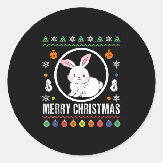 Merry Christmas Rabbit Ugly Sweater Xmas Knit Tank Ronde Sticker (Voorkant)