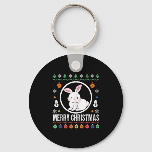 Merry Christmas Rabbit Ugly Sweater Xmas Knit Tank Sleutelhanger (Voorkant)