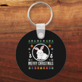 Merry Christmas Rabbit Ugly Sweater Xmas Knit Tank Sleutelhanger (Voorkant)