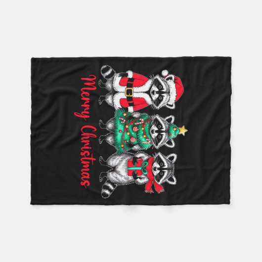 Merry Christmas Raccoon Santa Hat Xmas Animal Racc Fleece Deken (Voorkant (Horizontaal))