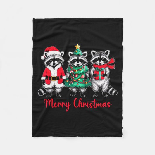 Merry Christmas Raccoon Santa Hat Xmas Animal Racc Fleece Deken (Voorkant)