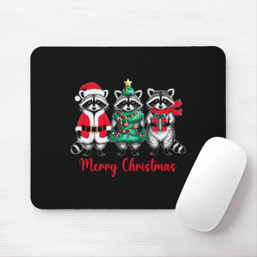Merry Christmas Raccoon Santa Hat Xmas Animal Racc Muismat (Met muis)