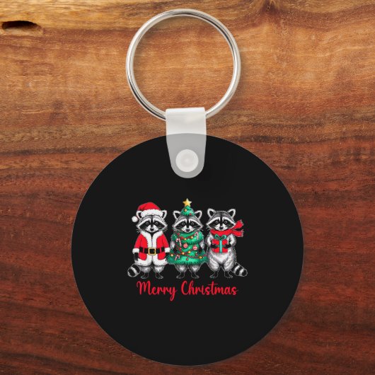 Merry Christmas Raccoon Santa Hat Xmas Animal Racc Sleutelhanger (Voorkant)