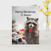 Merry Christmas Raccoons Custom Name Humor Kaart (Gele Bloem)