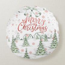 Merry Christmas Red and Green Snowy Trees