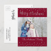 Merry Christmas Red and Silver Foil Stars Photo Feestdagenkaart (Voorkant / Achterkant)