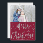 Merry Christmas Red and Silver Foil Stars Photo Feestdagenkaart<br><div class="desc">Vrolijk Kerstfeest Bourgondië,  Rood,  Marsala en Zilverfolie Sterren Fotokaart. Het afbeelding en de familienaam kunnen worden vervangen op de blauw-zilveren Merry Christmas Kaart.</div>