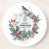 Merry Christmas-Red Berries & Bullfinch Zandsteen Onderzetter (Voorkant)