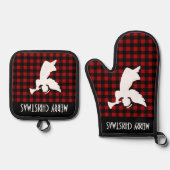 Merry Christmas Red & Black Buffalo Plaid Angel Ovenwant & Pannenlap Set (Voorkant)
