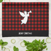 Merry Christmas Red & Black Buffalo Plaid Angel Theedoek (Gevouwen)