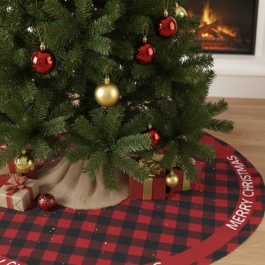 Merry Christmas Red & Black Buffalo Plaid Custom Kerstboom Rok