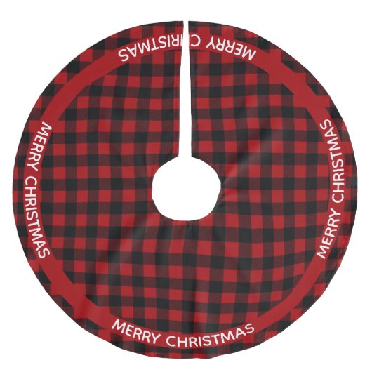 Merry Christmas Red & Black Buffalo Plaid Custom Kerstboom Rok (Voorkant)