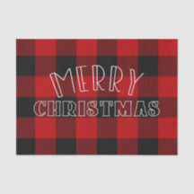 Merry Christmas Red Black Buffalo Plaid Pattern