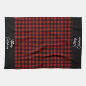 Merry Christmas Red & Black Buffalo Plaid Theedoek (Horizontaal)