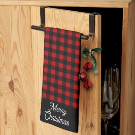 Merry Christmas Red & Black Buffalo Plaid Theedoek