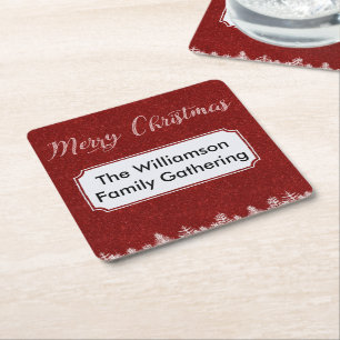 Merry Christmas Red Bling Labels Kartonnen Onderzetters