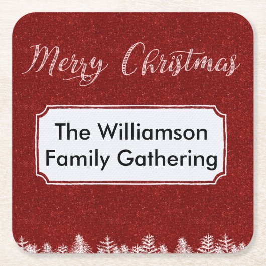 Merry Christmas Red Bling Labels Kartonnen Onderzetters (Voorkant)
