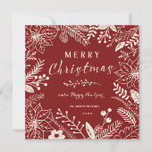 MERRY CHRISTMAS RED BOTANICAL SQUARE FOTO COLLAGE FEESTDAGENKAART (Voorkant)