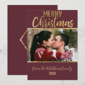Merry Christmas Red Bourgogne Gold Typografie Foto Feestdagenkaart (Voorkant / Achterkant)