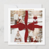 Merry Christmas Red Bow 4 Photo Holiday Card Feestdagenkaart (Voorkant)