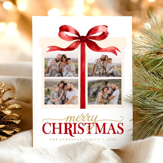 Merry Christmas Red Bow Feestdagenkaart