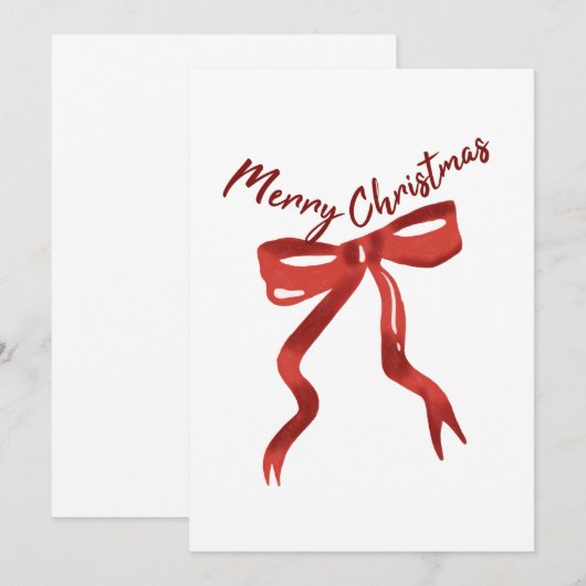 Merry Christmas Red Bow Greeting Card Kaart (Voorkant / Achterkant)