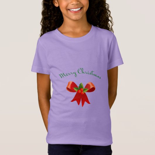 MERRY CHRISTMAS Red Bow met Holly Festive Modern T-shirt (Voorkant)