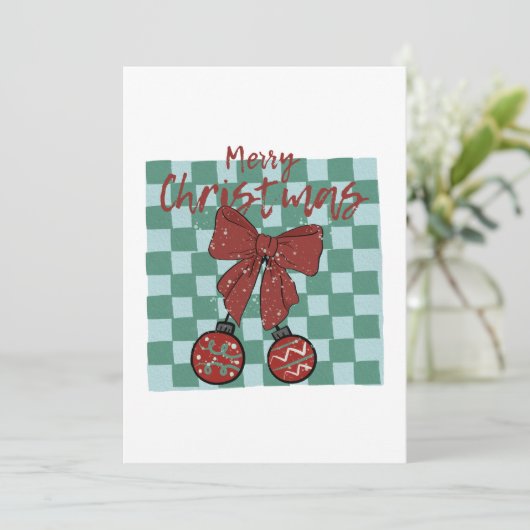 Merry Christmas Red Bow Ornaments Design Kaart (Staand voorkant)