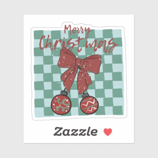 Merry Christmas Red Bow Ornaments Design Sticker (Vel)