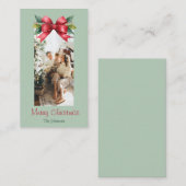 Merry Christmas Red Bow Personalized Photo Card Notitiekaartje (Voorkant / Achterkant)