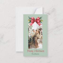 Merry Christmas Red Bow Personalized Photo Card Notitiekaartje