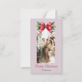 Merry Christmas Red Bow Personalized Photo Card Notitiekaartje (Voorkant)