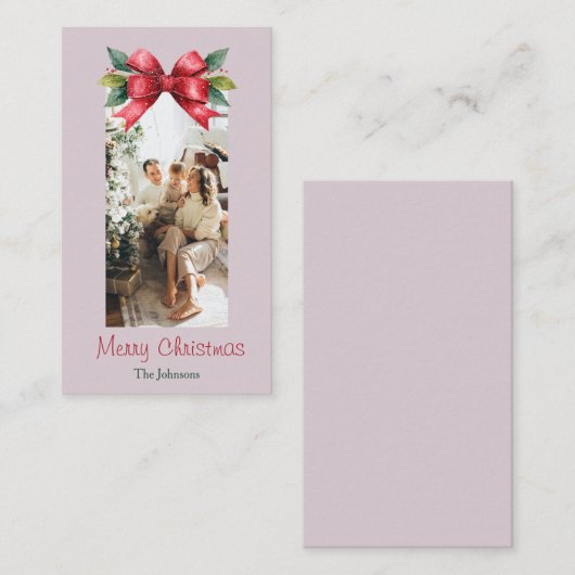 Merry Christmas Red Bow Personalized Photo Card Notitiekaartje (Voorkant / Achterkant)