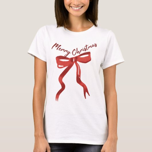 Merry Christmas Red Bow T-Shirt (Voorkant)