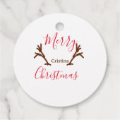 Merry Christmas red brown reindeer horn holiday te Bedankjes Labels (Achterkant)