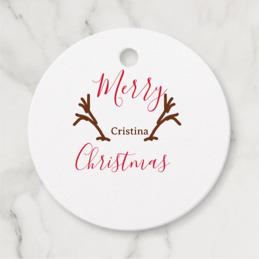 Merry Christmas red brown reindeer horn holiday te Bedankjes Labels (Voorkant)