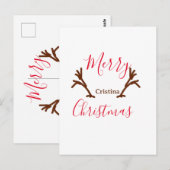 Merry Christmas red brown reindeer horn holiday te Briefkaart (Voorkant / Achterkant)
