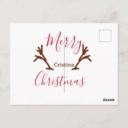 Merry Christmas red brown reindeer horn holiday te Briefkaart (Achterkant)