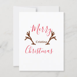 Merry Christmas red brown reindeer horn holiday te Briefkaart