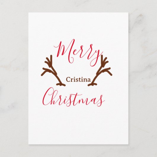 Merry Christmas red brown reindeer horn holiday te Briefkaart (Voorkant)