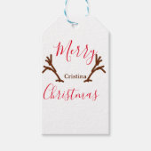 Merry Christmas red brown reindeer horn holiday te Cadeaulabel (Voorkant)